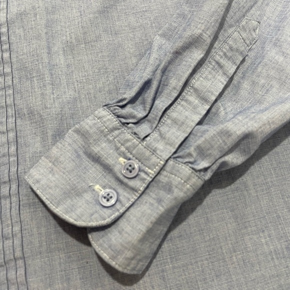 GAP Fitted Boyfriend Stripes Ruffle Long Sleeve Button Up Shirt Blue Sz Medium - Picture 4 of 8